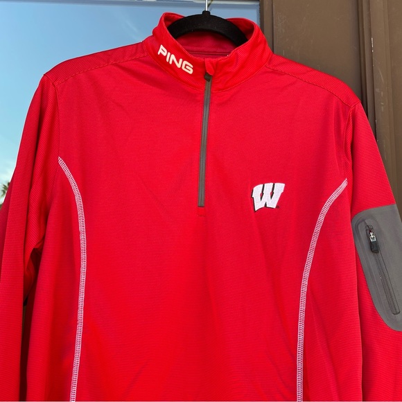 Ping Tops - PING 1/4-Zip Red University of Wisconsin "W" Pullover XL
